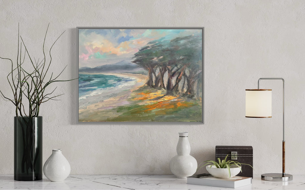 Carmel beach with poppies